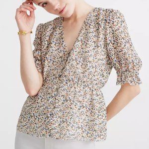 Madewell Silk V-Neck Peplum Popover Floral Top